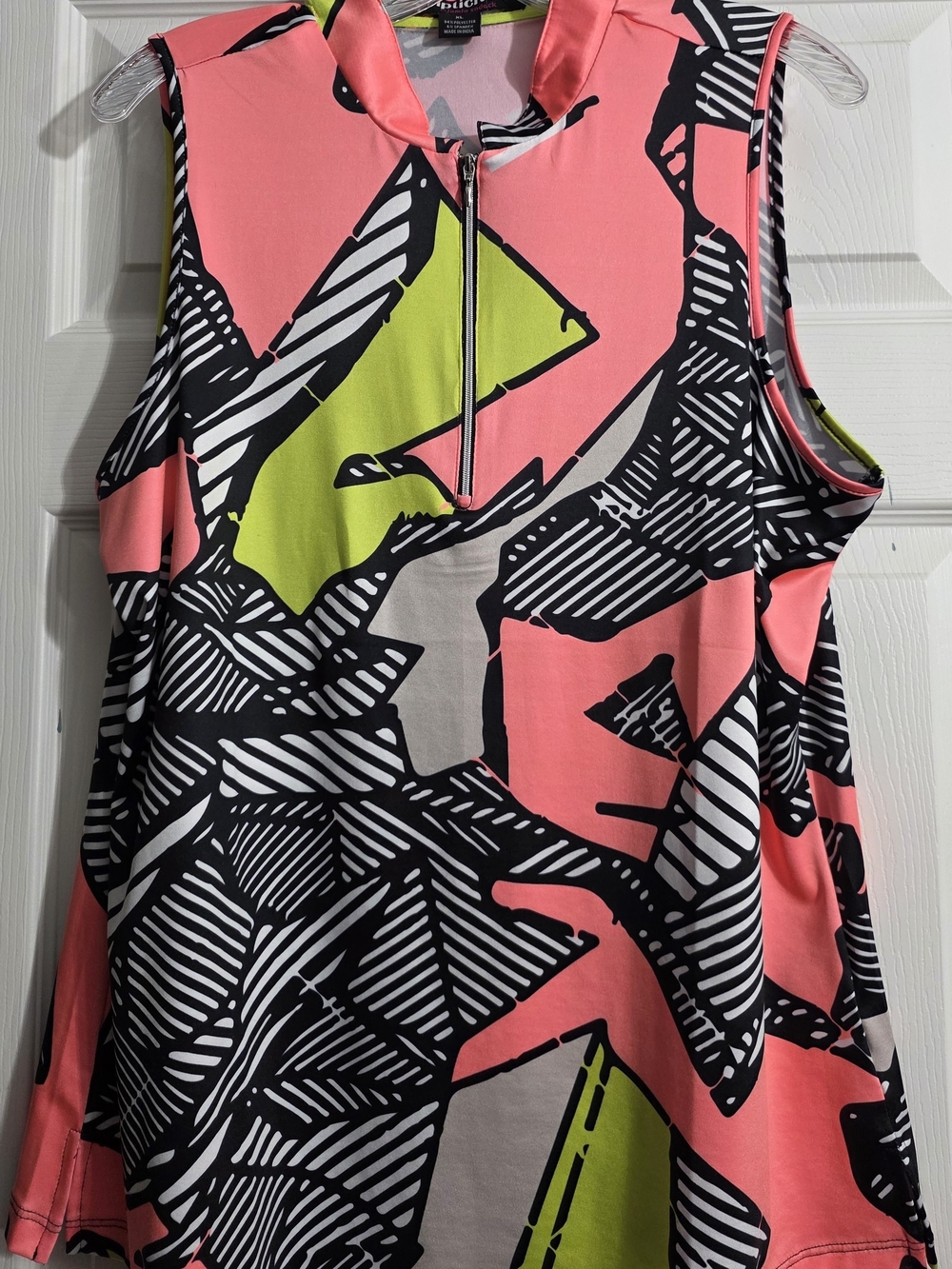 Jamie Sadock Coral Pink & Black Graphic Zip-Front Tank